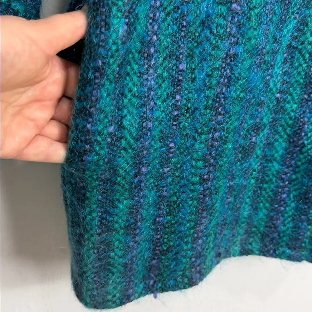 Vintage Dominique Maranda Wool Mohair Sweater Jacket Blue Green Size L